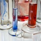 Transparent chemistry glass tubes filled with substances
